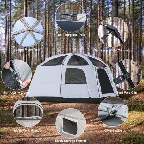 4-6 Person Camping Tent, Large Family Cabin Tents with Porch & Rainfly, Double Layer Waterproof Glamping Tent with 2 Rooms 2 Doors, Portable Big Tents for Outdoor Camping Hiking Party