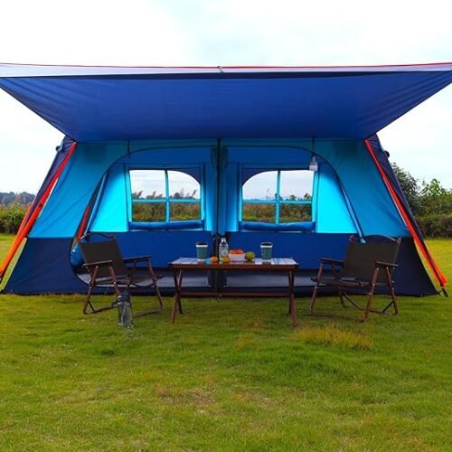 Extra Large Tent 10-12-14 Person(B),Family Cabin Tents,2 Rooms,3 Doors and 3 Windows with Mesh,Straight Wall,Waterproof,Double Layer,Big Tent for Outdoor,Picnic,Camping,Family Gathering
